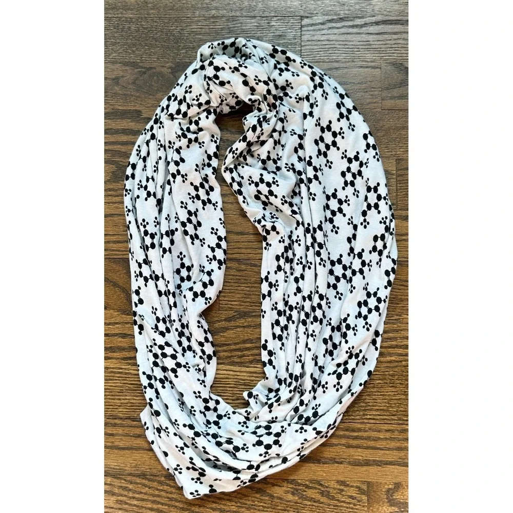 Svaha USA Molecules Print STEM Science Infinity Scarf Black White Polyester Knit